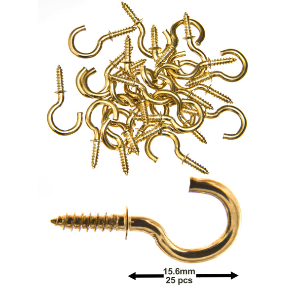 25-Pack of Brass-Plated Cup Hooks in 15.6mm (5/8”in) – Premium