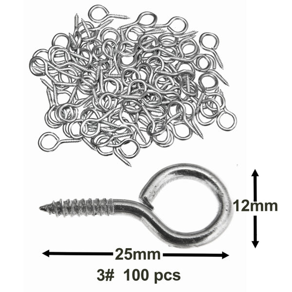 100x 12mm (1/2”) Zinc-Plated Eye Hook Screws – Round Circle-Style Screw-in Metal Eye Hole Hooks Bolts for Hanging Small Items Pictures Mirrors on Walls