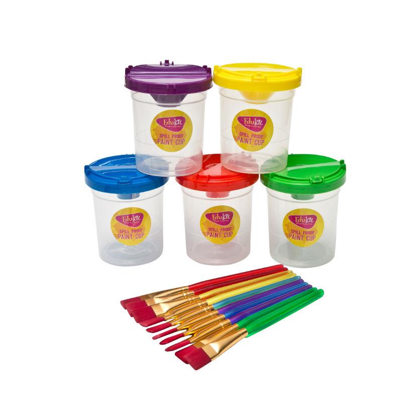 edukit Spill Proof Paint Cups and Children’s Paint Brush Set – 5 Paint Pots and 10 Kids Paint Brushes – Children’s Art and Crafts Kit edukit Spill Proof Paint Cups and Children’s Paint Brush Set – 5 Paint Pots and 10 Kids Paint Brushes – Children’s Art and Crafts Kit