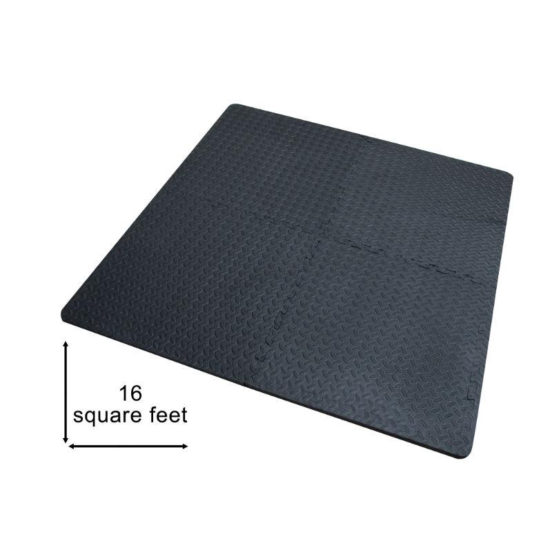 Large and Thick Foam Interlocking Mat Tiles – 4 Pack – High Grip Surface and Waterproof - Floor Mats for Gym’s, Shed’s and Garage’s – Black Foam Tiles by EVA Large and Thick Foam Interlocking Mat Tiles – 4 Pack – High Grip Surface and Waterproof - Floor Mats for Gym’s, Shed’s and Garage’s – Black Foam Tiles by EVA