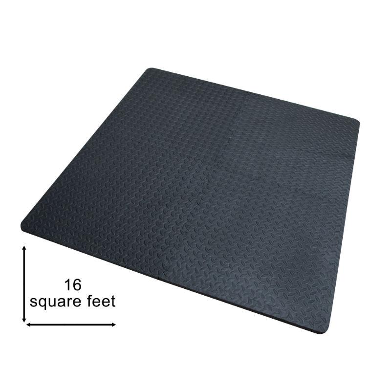 Large and Thick Foam Interlocking Mat Tiles – 4 Pack – High Grip Surface and Waterproof - Floor Mats for Gym’s, Shed’s and Garage’s – Black Foam Tiles by EVA Large and Thick Foam Interlocking Mat Tiles – 4 Pack – High Grip Surface and Waterproof - Floor Mats for Gym’s, Shed’s and Garage’s – Black Foam Tiles by EVA