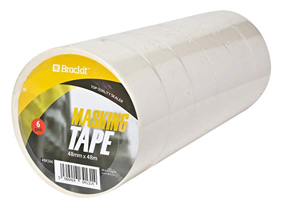 Brackit Easy Removal White Masking Tape | 6 Masking Tape Rolls Bulk Bundle (48mm x 48m per roll)