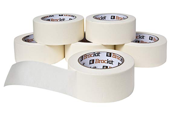 Brackit Easy Removal White Masking Tape | 6 Masking Tape Rolls Bulk Bundle (48mm x 48m per roll)