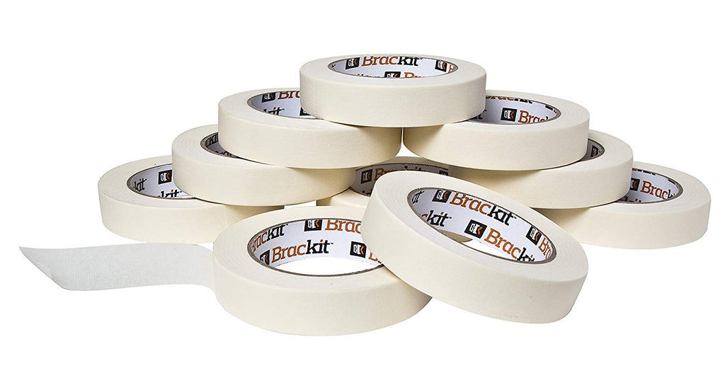 Brackit Easy Removal White Masking Tape | 10 Masking Tape Rolls Bulk Bundle (24mm x 48m per roll)