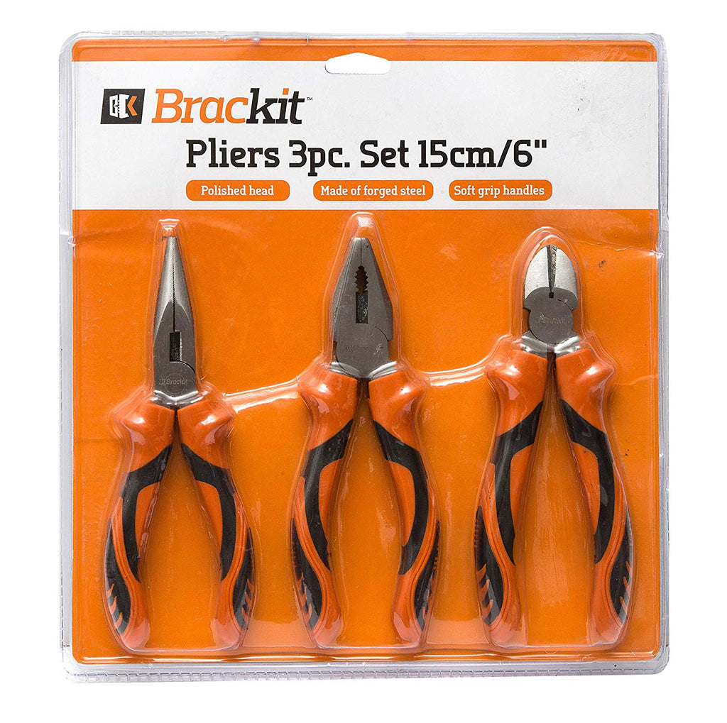 Brackit High Carbon Steel 6" Pliers Set - Set of 3 Assorted Pliers