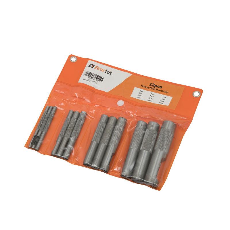 Brackit 12 pc Hollow Hole Punch Kit | 3-19mm Fluted Hole Punches for Leather, Metal, Rubber, Plastic, Gaskets & Wood