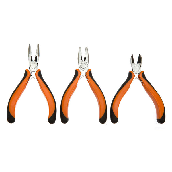 Forged Carbon Steel 4” / 10cm Mini Pliers - Set of 3 with Soft-Gripped Slip-Guard Handle – Contents: 1x Combination Plier / 1x Side Cutter / 1x Long Nose Plier for Trade and Domestic Use