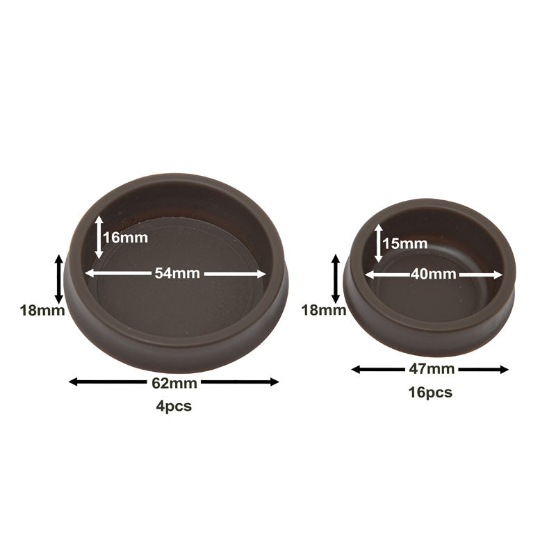 20pc Set of High Quality Brown ABS Plastic Carpet Castor Cups for Securing Furniture Legs and Feet – Great to Protect Carpet & Hard Wood Floors from Chair Table Bed and Sofa Castors