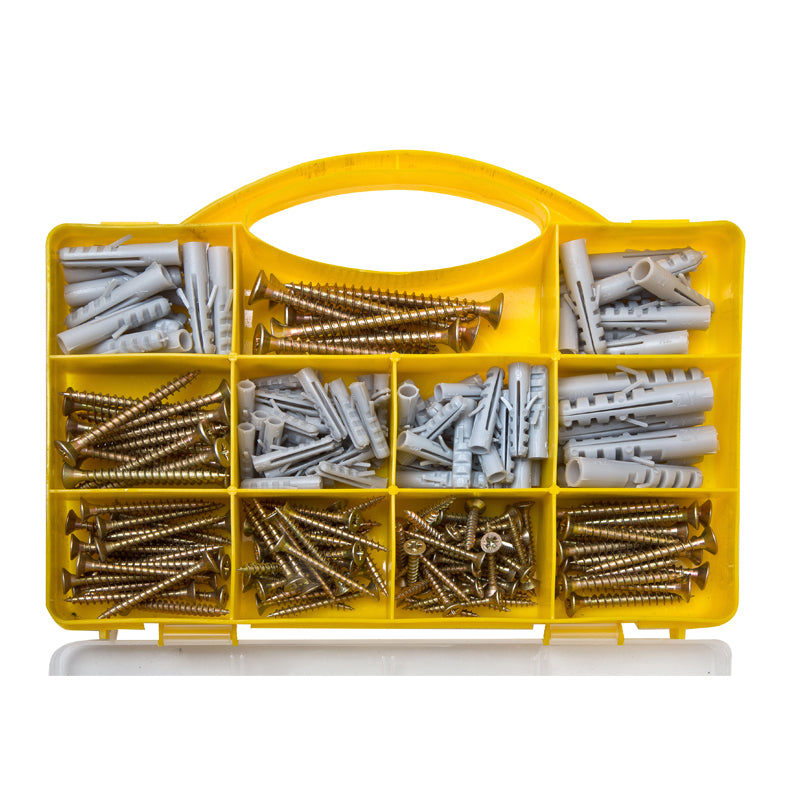 Brackit 206 Pc Screws & Anchors Set | Large Assorted Drywall Plugs & Screws for Mounting, Repairing, Building, Secure Drilling (83 Wallplugs, 123 Chipboard Screws)