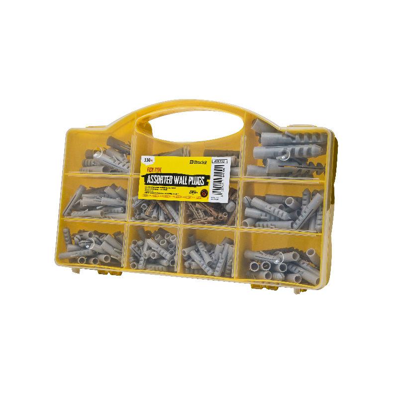 Brackit Drywall Rawlplug Anchor Wall Plug Assortment with Tool Box | Durable Plastic, Heavy Duty, Self Drilling Fish Type Butterfly Wall Anchors for Hanging & Mounting (330 Pcs)