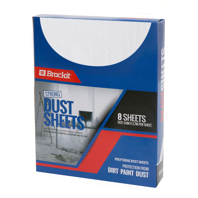 Brackit Dust Sheet Kit, 8 Heavy Duty 9x12ft Protective Furniture Covers – Lightweight, Durable, Dust-Proof & Waterproof Disposable Shields for Painting, Decorating, Building