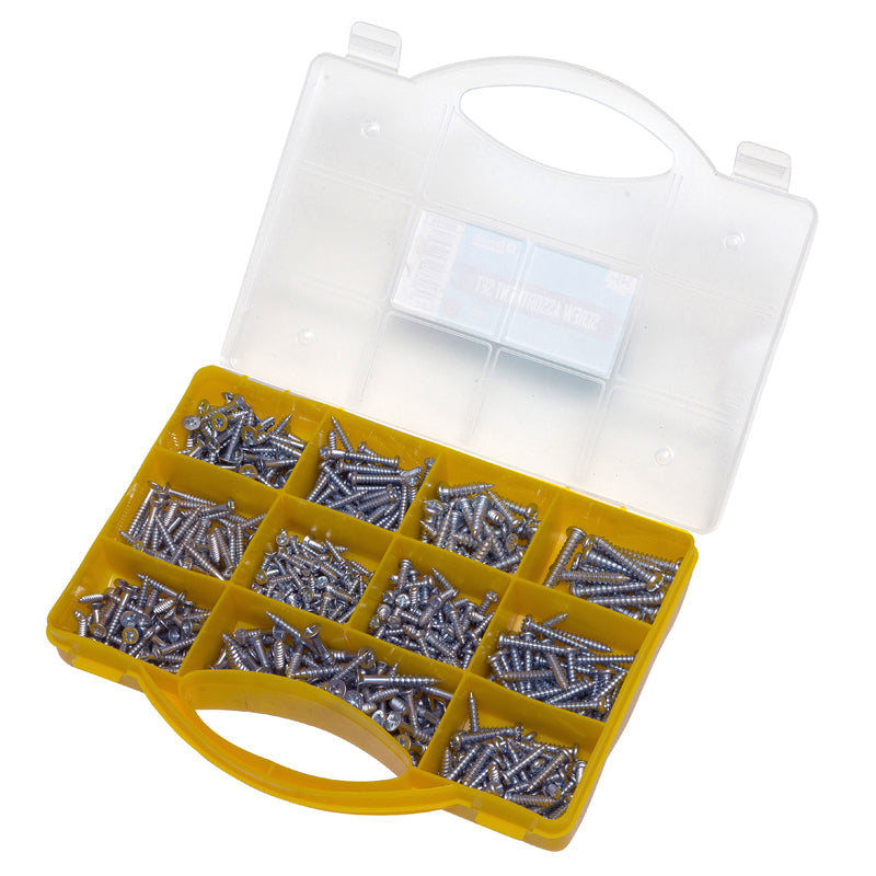 Self Tapping Screws and Wood Screw Quality Fasteners Set – 545 Pieces Screw Pack - Assorted Sizes – Yellow Carry Case with Handle By Brackit