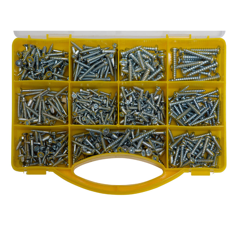 Self Tapping Screws and Wood Screw Quality Fasteners Set – 545 Pieces Screw Pack - Assorted Sizes – Yellow Carry Case with Handle By Brackit