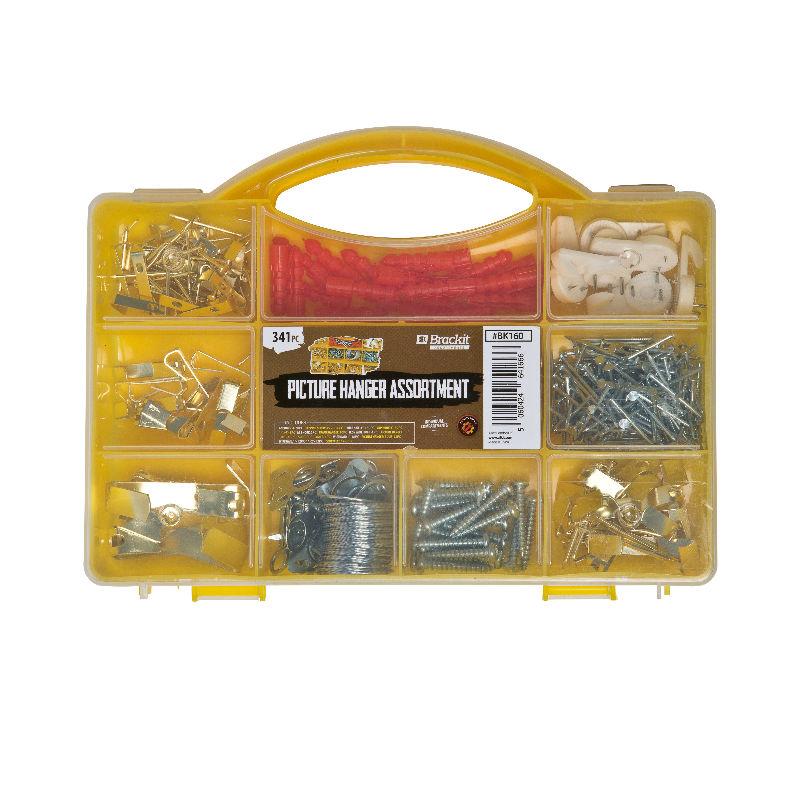 Picture Hanging Kit Picture Hooks – 341 Pieces – Contains Multiple Solutions to Hang Your Pictures – Yellow Carry Case with Handle By Brackit