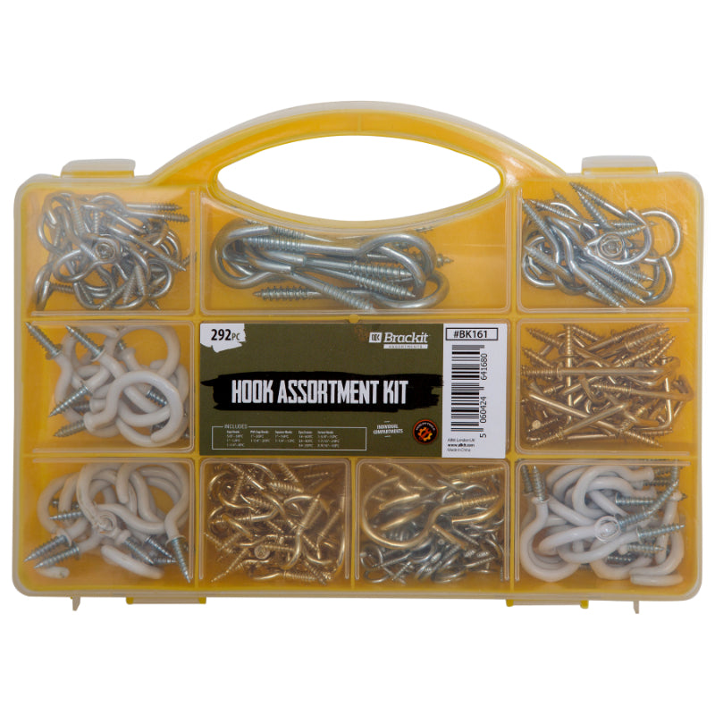 Hook Assortment – 292 Pieces – D.I.Y. and Home Improvement Project Accessories with Carry Case By Brackit