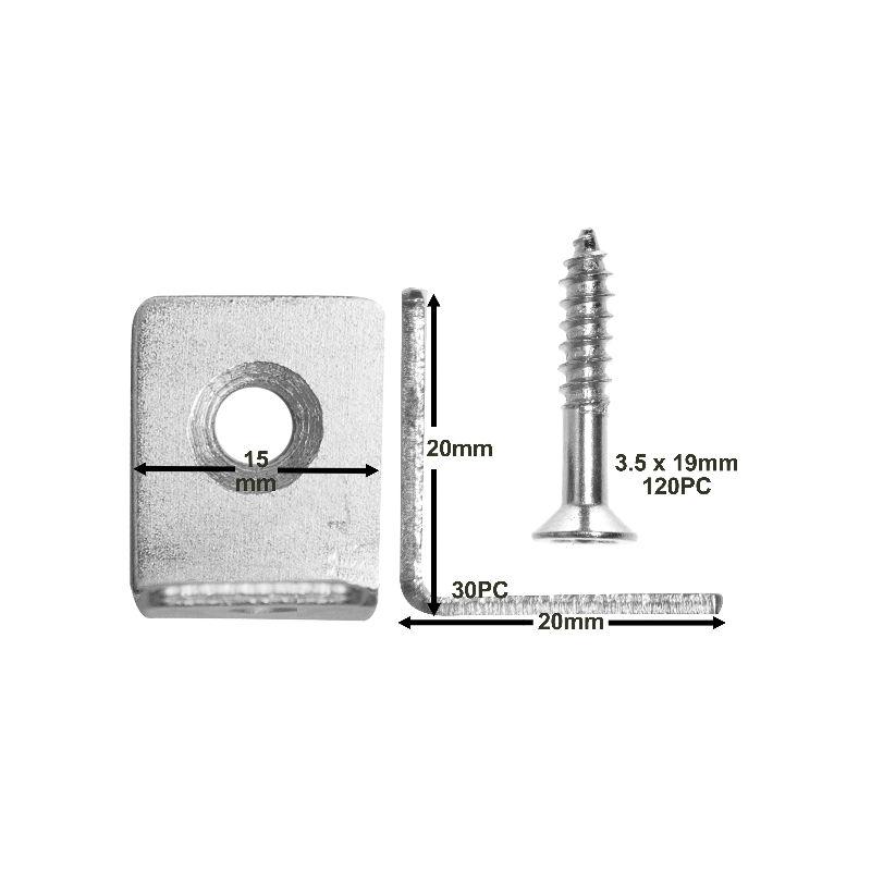 Angle Brackets - Zinc Plated Steel Corner Brackets – 16mm/0.63” Wide 20mm/0.78” Long with Screws – 30 Pack by Brackit