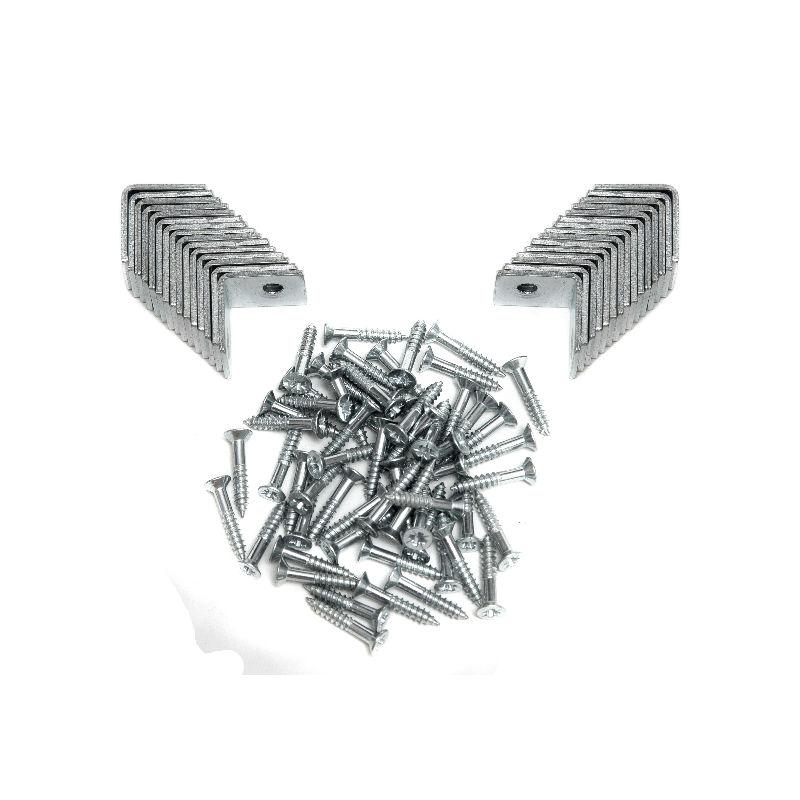 Angle Brackets - Zinc Plated Steel Corner Brackets – 16mm/0.63” Wide 20mm/0.78” Long with Screws – 30 Pack by Brackit