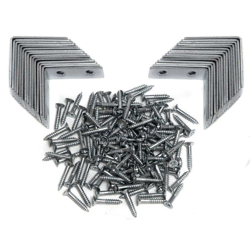 Angle Brackets - Zinc Plated Steel Corner Brackets – 16mm /0.63” Wide 40mm /1.57” Long with Screws – 30 Pack By Brackit