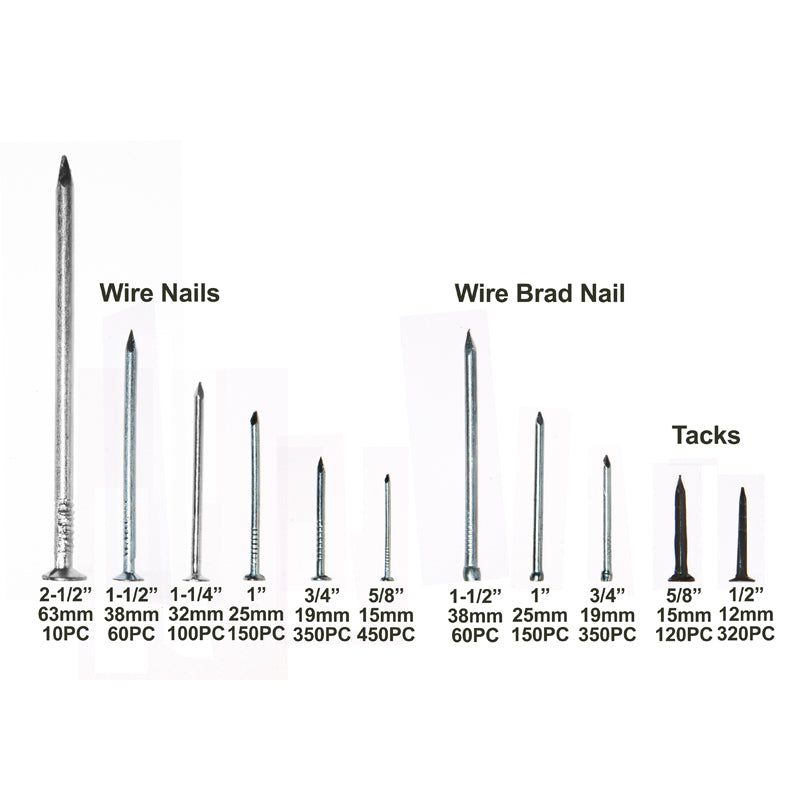 Nail Assortment Containing 2000 Assorted Nails and Brads – for D.I.Y. Projects, Craft and Hobby Activities and more – Yellow Carry Case Included By Brackit