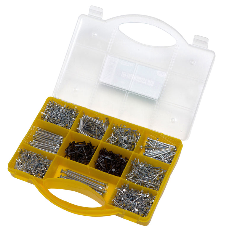 Nail Assortment Containing 2000 Assorted Nails and Brads – for D.I.Y. Projects, Craft and Hobby Activities and more – Yellow Carry Case Included By Brackit