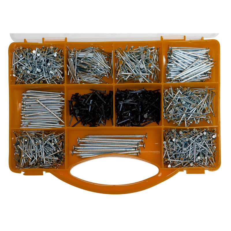 Nail Assortment Containing 2000 Assorted Nails and Brads – for D.I.Y. Projects, Craft and Hobby Activities and more – Yellow Carry Case Included By Brackit