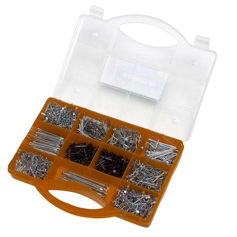 Nail Assortment Containing 2000 Assorted Nails and Brads – for D.I.Y. Projects, Craft and Hobby Activities and more – Yellow Carry Case Included By Brackit