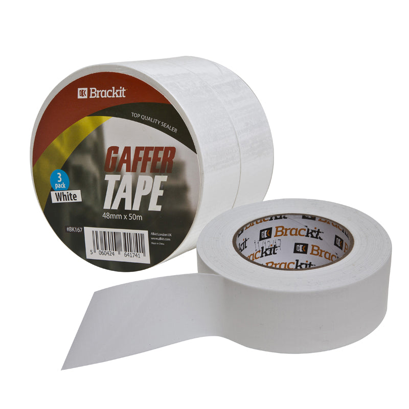 Gaffer Gaff Tape White, 3 packs rolls .17MM*48MM*50M (35 Mesh) Adhesive, Alternative Duct Tape, Stage Tape