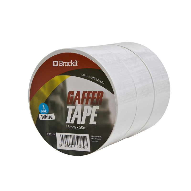 Gaffer Gaff Tape White, 3 packs rolls .17MM*48MM*50M (35 Mesh) Adhesive, Alternative Duct Tape, Stage Tape