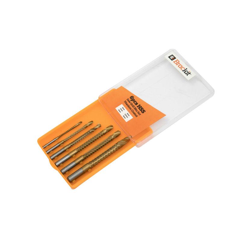 HSS Saw Drill Bits Set – Titanium Coated Steel – 6 Pieces – Sizes 3mm, 4mm, 5mm, 6mm, 6.5mm and 8mm