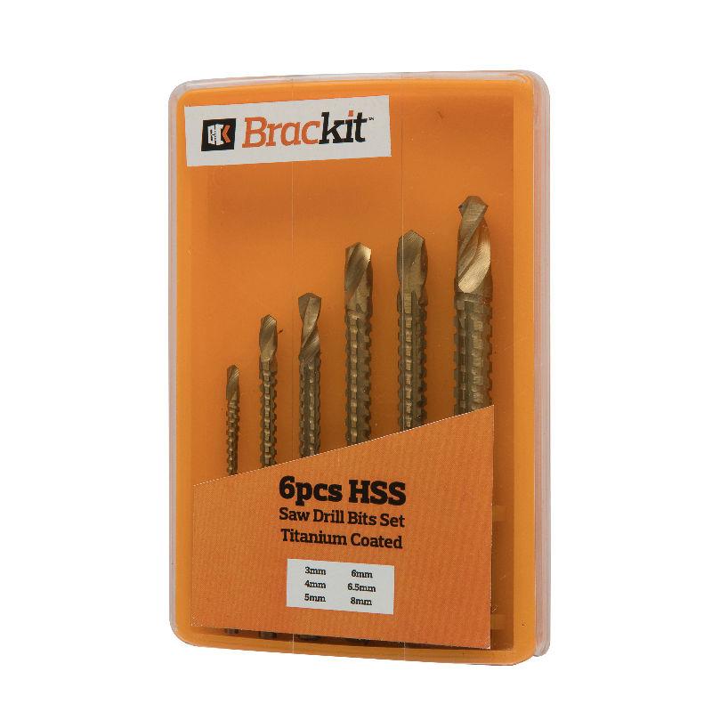 HSS Saw Drill Bits Set – Titanium Coated Steel – 6 Pieces – Sizes 3mm, 4mm, 5mm, 6mm, 6.5mm and 8mm
