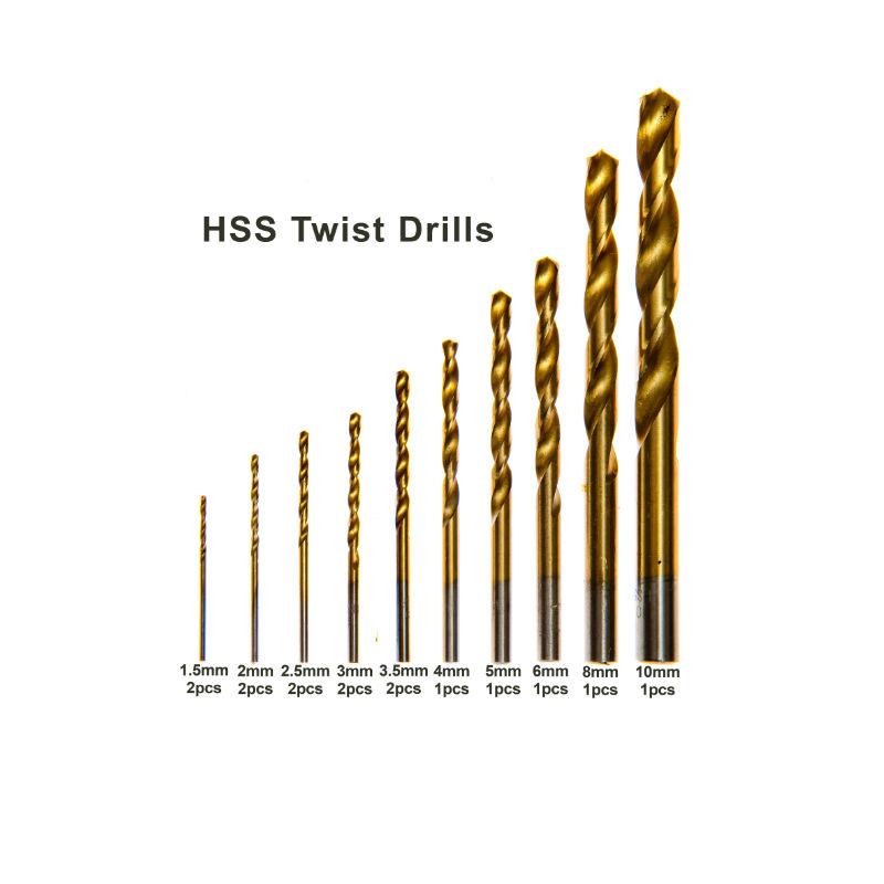 HSS Drill Bit Set for Wood – Metal - Plastic - Aluminium – 15 Piece Titanium Coated in Storage Case – 1.5 – 10mm