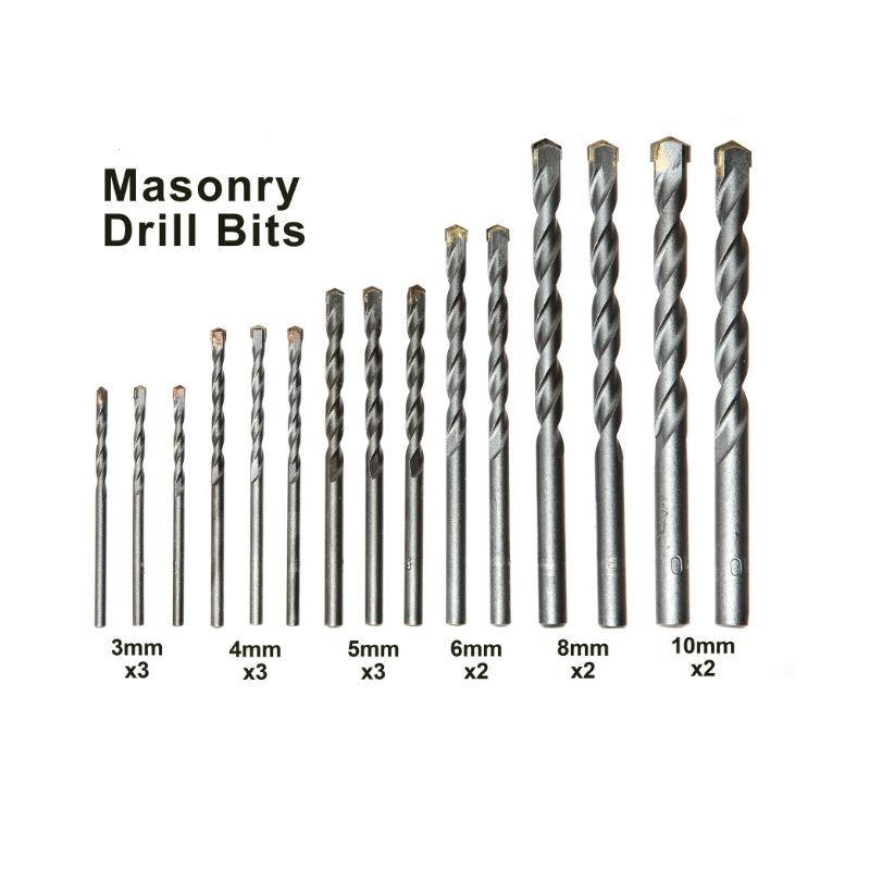 Masonry Drill Bit Set - 15 Piece Kit in Plastic Storage Case