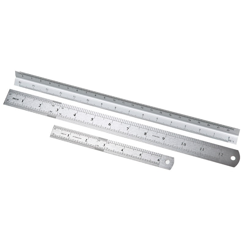 Straight Ruler Set 15x1.9CM & 20x2.6CM & 30x2.6CM Stainless Steel Ruler  Kit, 3 Pieces