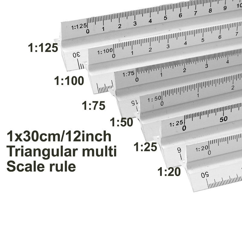 Metal Ruler Set – 3 Rulers Included – 15cm / 6inches, 30cm / 12inches and 1 Multi Scale Triangular Ruler – Professional Measuring Kit