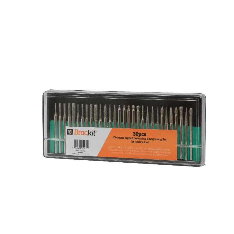 30 Pieces Rotary Tool Bits – Diamond Tipped Deburring and Engraving Set – for a Range of Surfaces in a Variety of Sizes