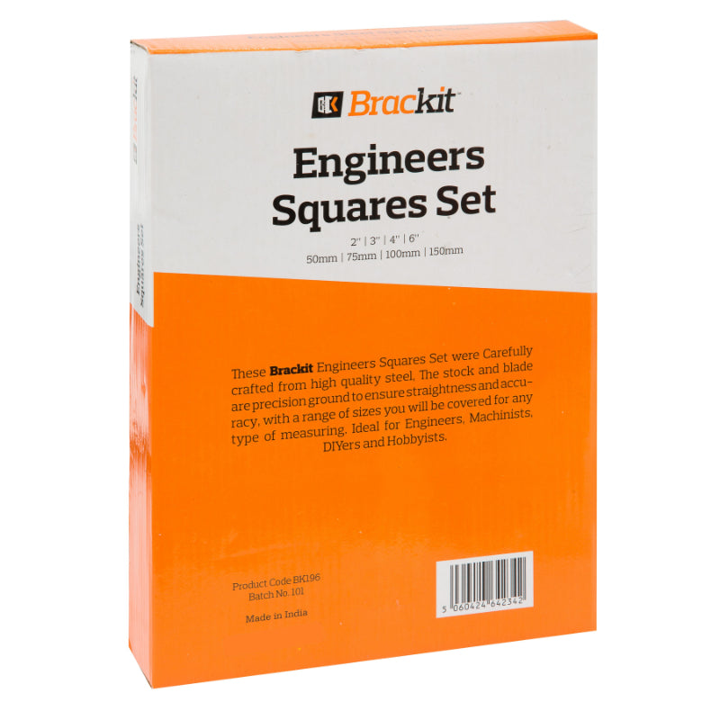 Engineers Square Set – 4 Piece – 2inch, 3inch, 4inch and 6inch – Includes Wooden Storage Box