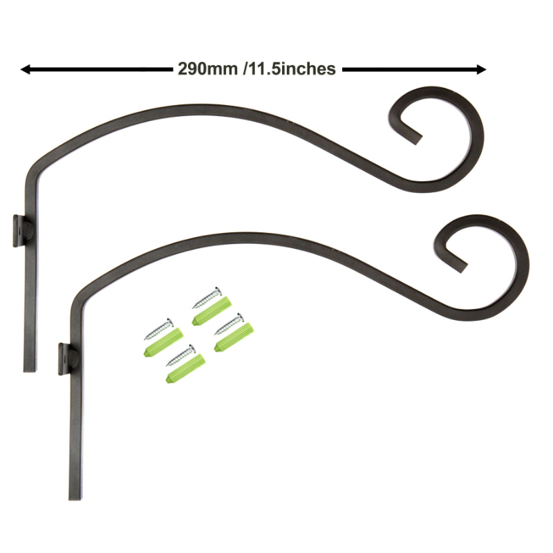 Hanging Basket Brackets – Steel – Black – Includes Fittings – 2 Pack