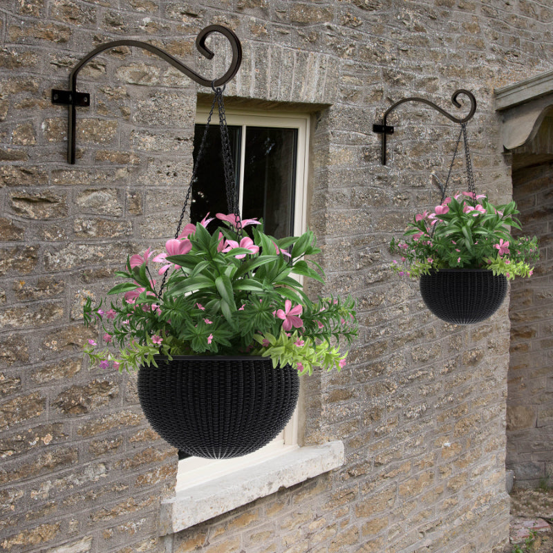 Hanging Basket Brackets – Steel – Black – Includes Fittings – 2 Pack
