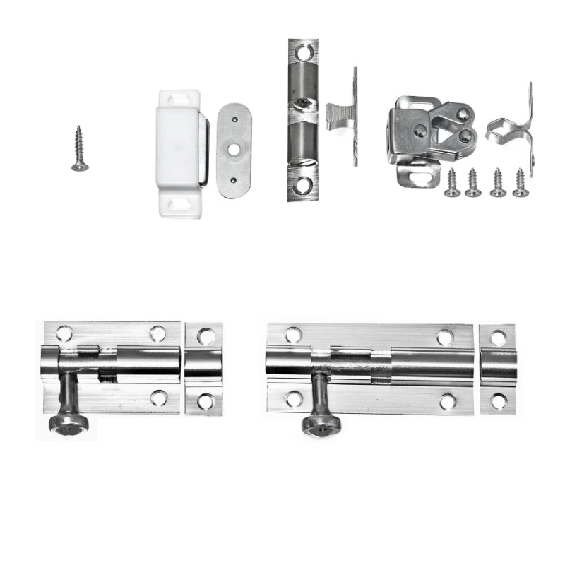 Door Catch Bulk Pack 96pcs - Including Magnetic Door Catches | Double Roller Door Catches | Double Ball Catch | Door Bolts – Tower Bolt – Bolt Lock - Fixing Screws – Metal & Plastic Fittings