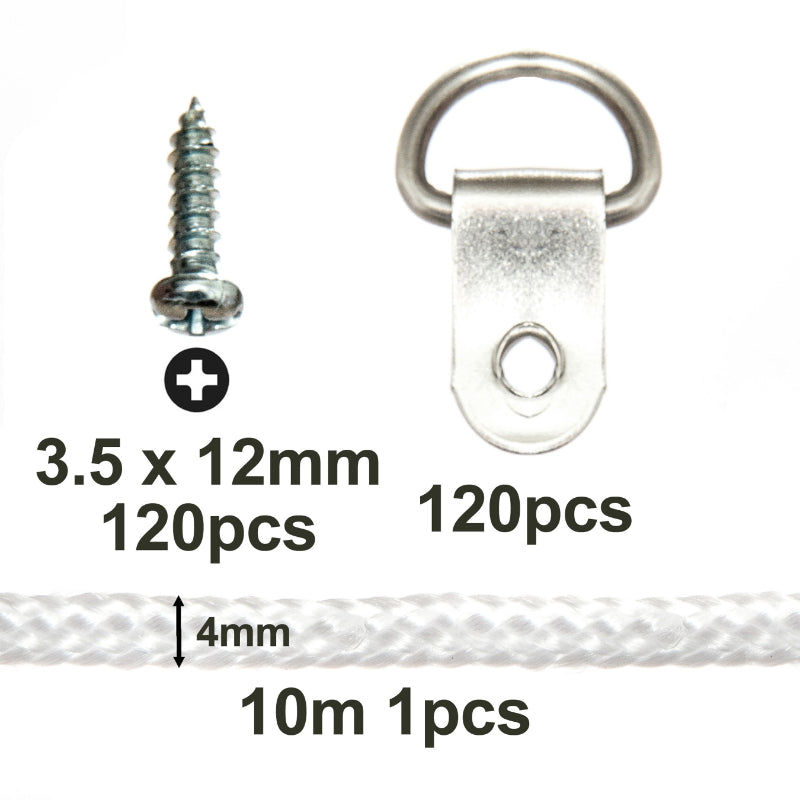 Picture Hanging Kit - 120 High-Strength D-Rings With Screws And