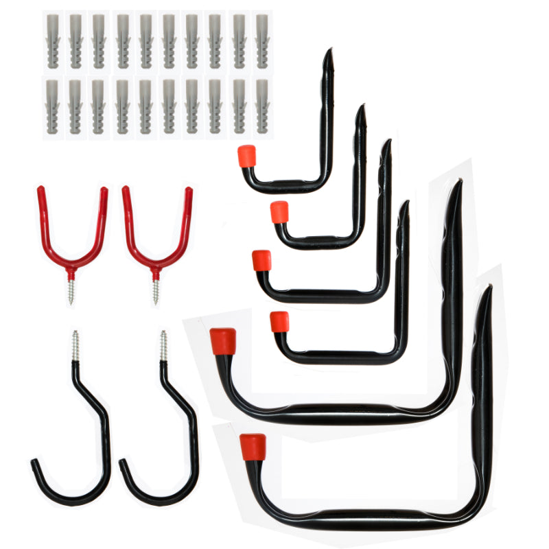 10x Wall-Mounted Garage Hooks – 30pc Assortment Set for Home Use Hanging & Storing Tools Bikes Ladders Garden and Cleaning Equipment in Garages House Shed or Store