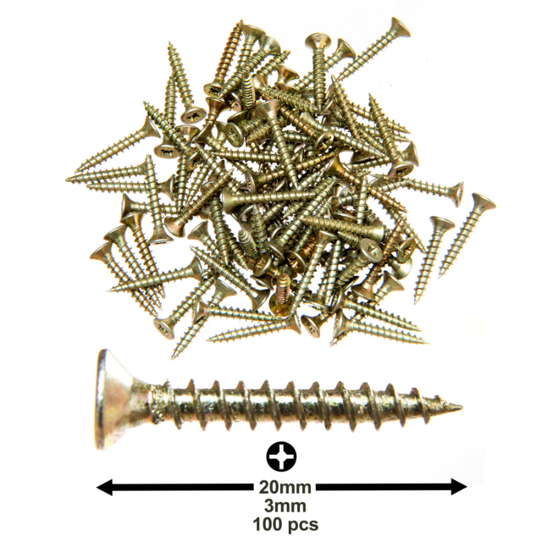 3x20mm (1/8x13/16in) Wood Screws (100pcs) – Commercial-Grade Heavy Duty Zinc-Coated Steel Countersunk Pozi-Drive Head Screws for All Types of Wood