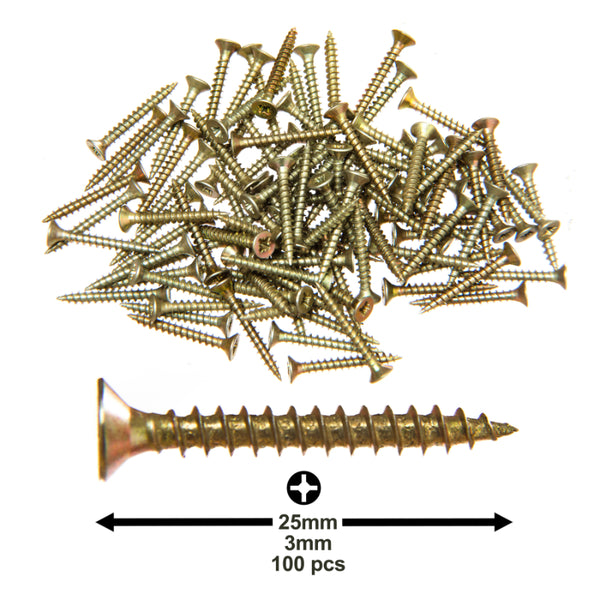 3X25mm (1/8”X1”) Wood Screws (100pcs) – Commercial-Grade Heavy Duty Zinc-Coated Steel Countersunk Pozi-Drive Head Screws for All Types of Wood