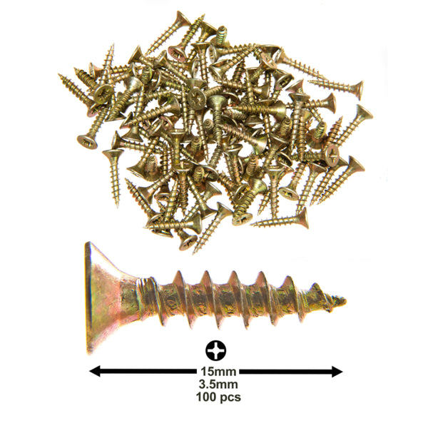 3.5X15mm (9/64”x19/32”) Wood Screws (100pcs) – Commercial-Grade Heavy Duty Zinc-Coated Steel Countersunk Pozi-Drive Head Screws for All Types of Wood
