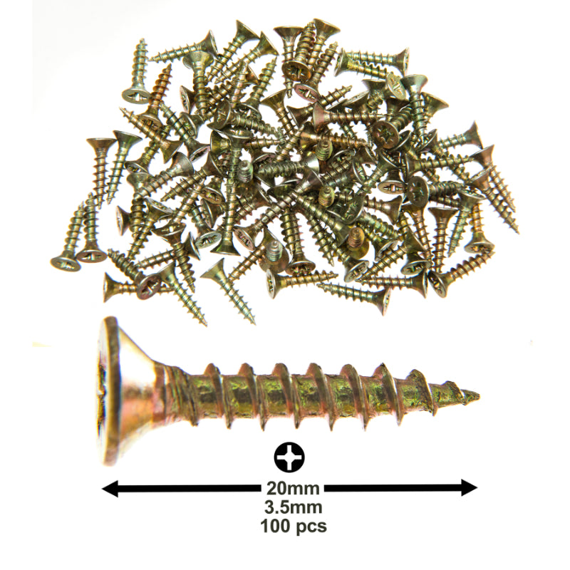 3.5X20mm (9/64”X13/16”) Wood Screws (100pcs) – Commercial-Grade Heavy Duty Zinc-Coated Steel Countersunk Pozi-Drive Head Screws for All Types of Wood