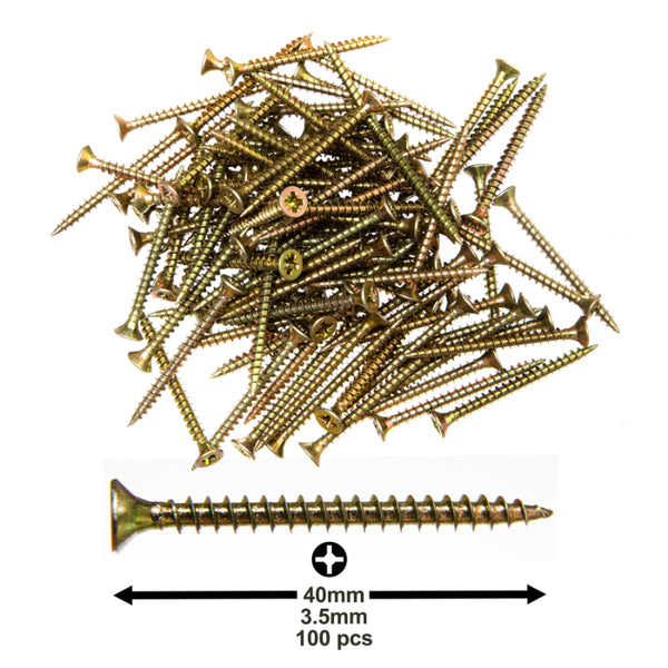 3.5X40mm (9/64”X1-9/16”) Wood Screws (100pcs) – Commercial-Grade Heavy Duty Zinc-Coated Steel Countersunk Pozi-Drive Head Screws for All Types of Wood