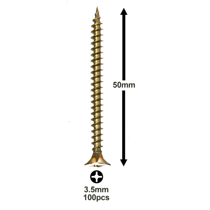 3.5X50mm (9/64”X2”) Wood Screws (100pcs) – Commercial-Grade Heavy Duty Zinc-Coated Steel Countersunk Pozi-Drive Head Screws for All Types of Wood