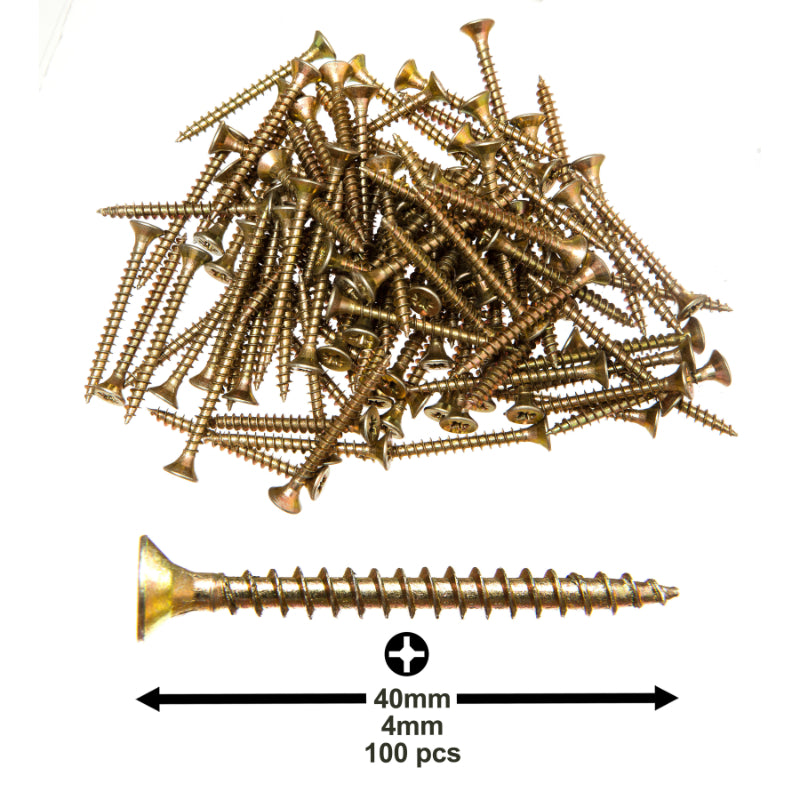 4X40mm (5/32”X1-9/16”) Wood Screws (100pcs) – Commercial-Grade Heavy Duty Zinc-Coated Steel Countersunk Pozi-Drive Head Screws for All Types of Wood