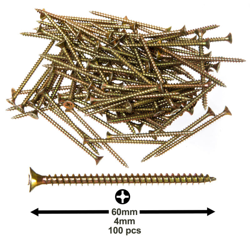 4X60mm (5/32”X2-3/8") Wood Screws (100pcs) – Commercial-Grade Heavy Duty Zinc-Coated Steel Countersunk Pozi-Drive Head Screws for All Types of Wood