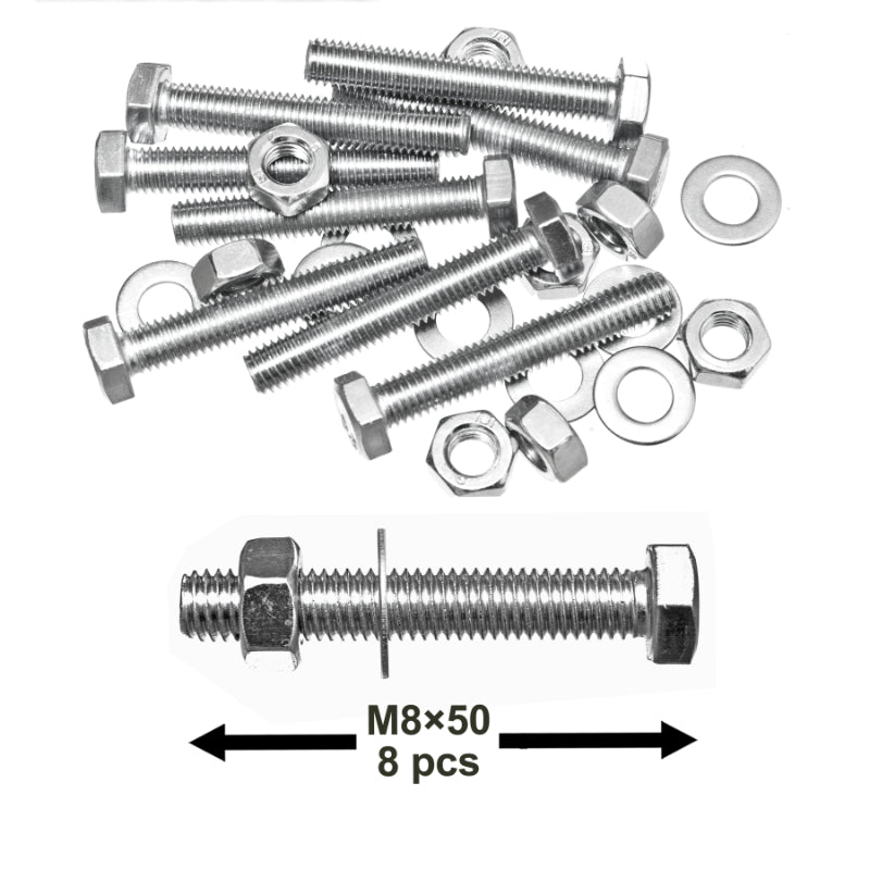 Pack of 8 Sets M8X50mm (5/16”x2”) Screws, Nuts & Washers – Steel Round Head Design – High-Grade for Home Commercial and Industrial Use